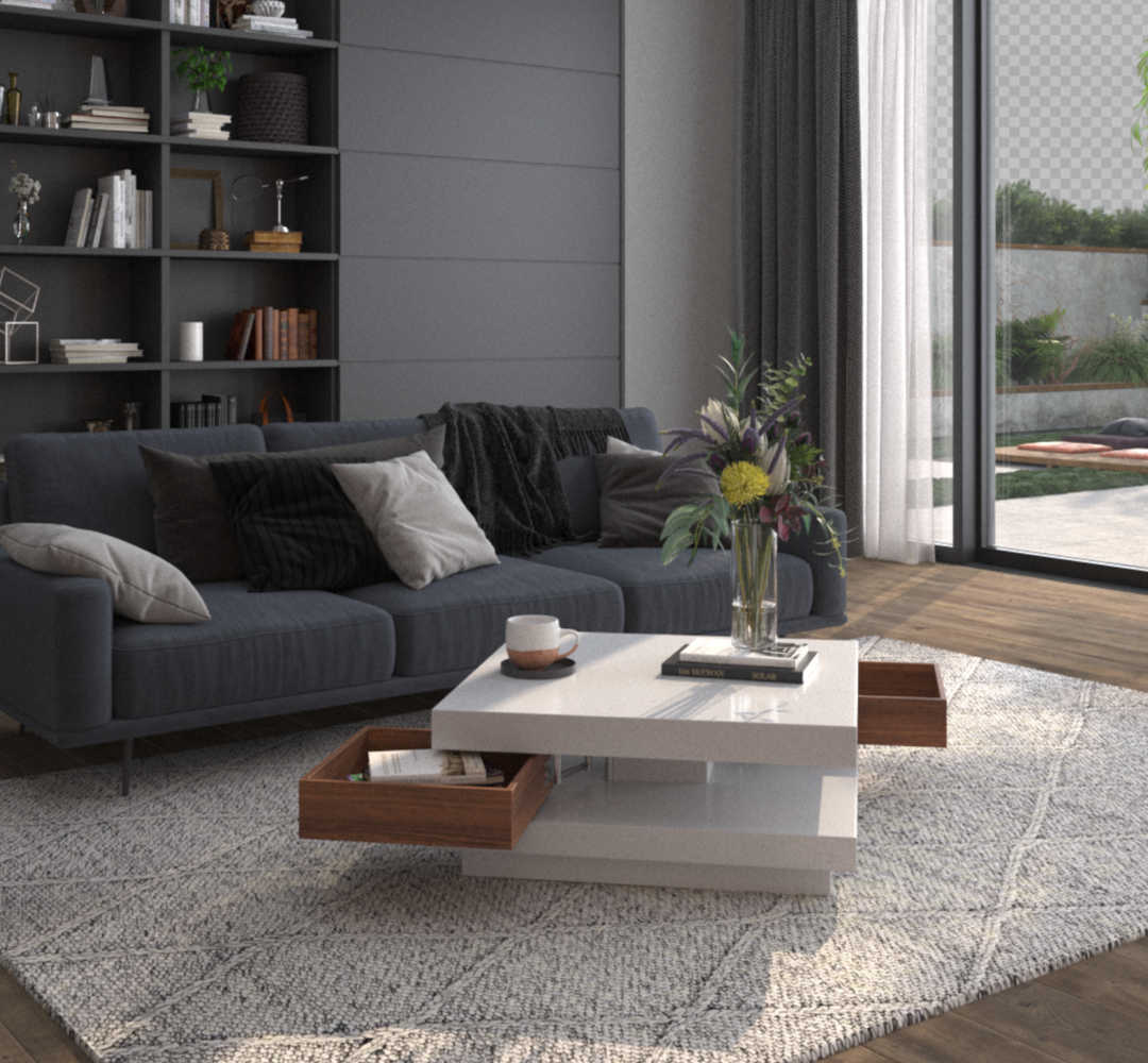 living room with sofa and coffee table